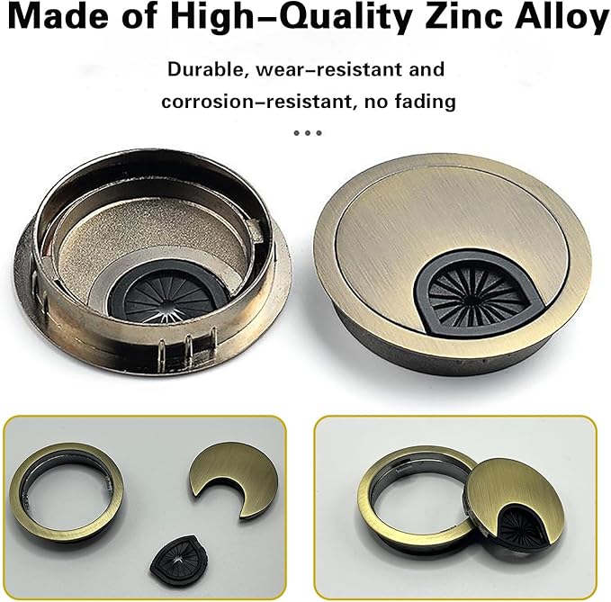 2 PCS Metal Desk Grommet 2 Inch(50mm) Metal Desk Hole Cover for Cables Zinc Alloy Table Cord Hole Cover for Organizing & Hiding Wire Cable - Bronze