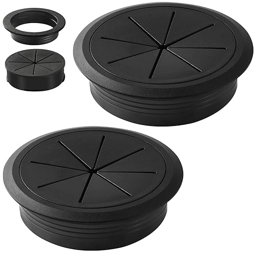 Desk Grommet Hole Diameter 3.15 Inch (Head Diameter 3.7 Inch) 2 Pieces, Desk Hole Cover for Cables Black, ABS Plastic Grommet Hole Cover for Wires Cables Through The Countertop by XIOGZAXI