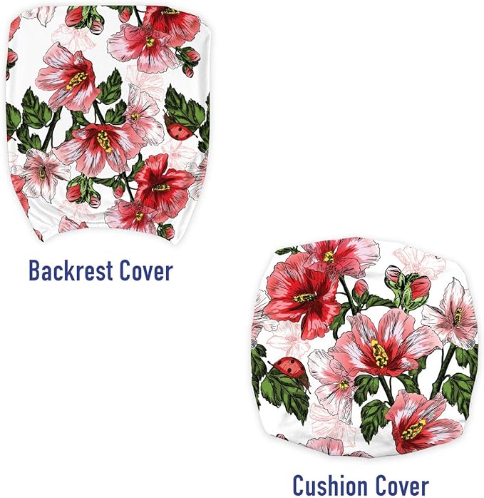 Ambesonne Ladybugs Office Chair Slipcover, Exotic Flowers Hibiscus Hawaiian Foliage Illustration Botany Spring Blossom, Protective Stretch Decorative Fabric Cover, Standard Size, Coral Green