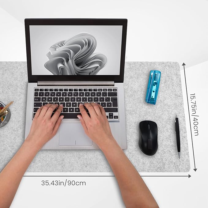 DAWNTREES Non-Slip Felt Desk Mat | 36''x16'' | Large Computer Desk Mat Keyboard and Mouse Pad | Office Desktop Pad Protector (Light Grey)