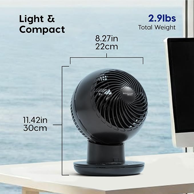 IRIS USA WOOZOO Air Circulator Fan with Remote, Oscillating Table Fan, 8 Speeds, 82ft Max Air Distance, 65° Tilt, Ultra Quiet DC Motor, Small Desk Fan for Bedroom, Office, Dorm, Black