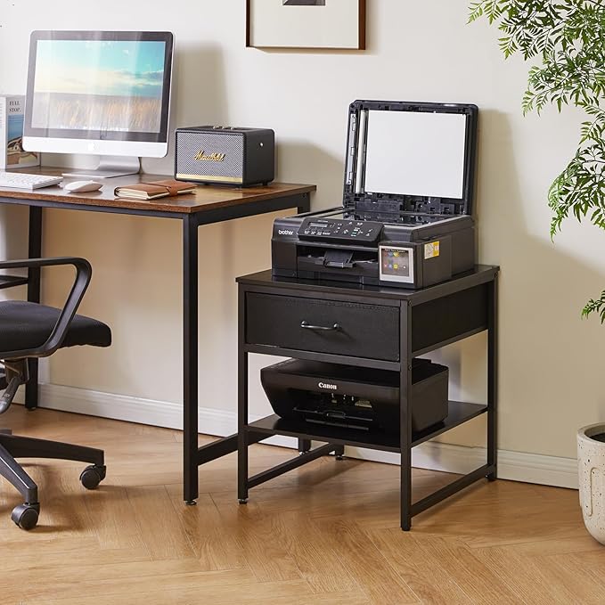 Aibiju Adjustable Side Table with Drawers, Refrigerator Table,Square Coffee Table, Large Printer Stand, End Table Black YD-TM156B