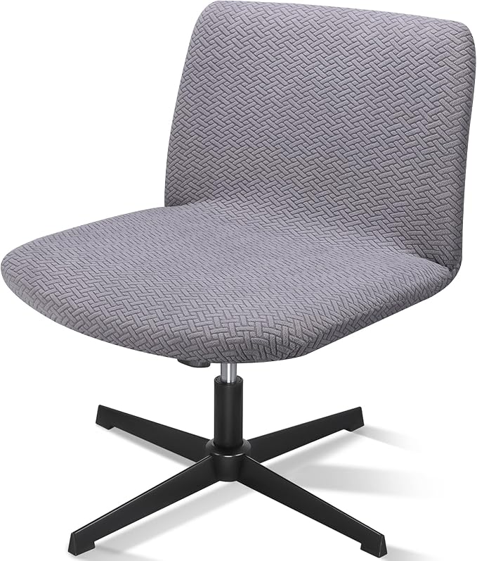 Criss Cross Chair Cover, Grey Armless Vanity Slipper Office Desk Computer Task Chair Cover, Wide Seat Swivel Cross Legged Chair Covers Slipcover for Living Room Bedroom（Only Covers, No Chairs）