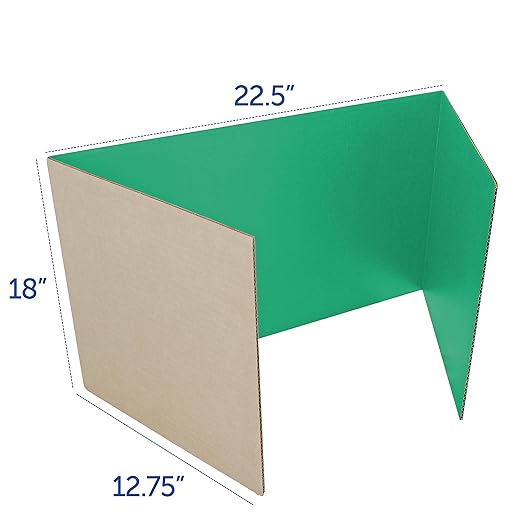 Flipside Products 18”x 48” Green Study Carrel, Privacy Boards, Student Privacy and Focus Booth for The Classroom, Desk Divider Cubby for Tests, Made in USA - 12 Pack