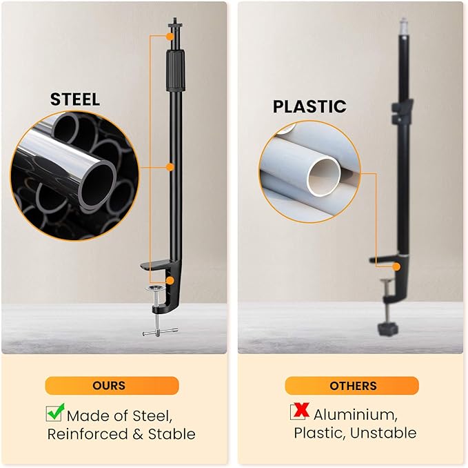 TARION Desktop Light Stand Mount - Adjustable 14 to 25 inch Height - Heavy Duty C Clamp Tabletop Monopod - 1/4 3/8 Screw Adapter for Ring Light Webcam Streaming