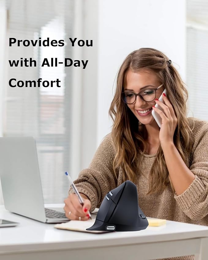 Wireless Mouse Ergonomic(Bluetooth+USB)Dual Mode Vertical Silent Portable Multi Device Ergo Upright Carpal Tunnel Mice for Mac/PC/Laptop/Computer/Tablet/iPad/Macbook Air/Pro Office Work Women Men Gift