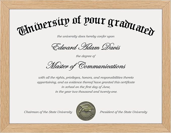 upsimples Certificate Frame with Clear Plexiglass, 8.5 by 11 Picture Diploma Document Degree Frames for Wall and Tabletop, Natural,1 Pack