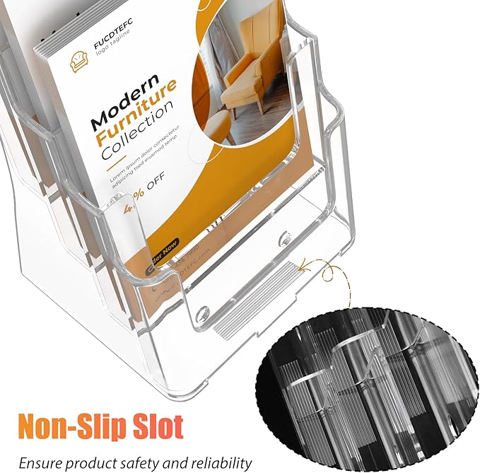 FUCDTEFC 2 Pack Acrylic Brochure Holder 8.5x11 & 4 x9 Inches, Clear 4 Tier Magazine Holder Brochure Display Stand w Removable Divider, Literature Pamphlet Flyer Holder for Wall Mount or Countertop