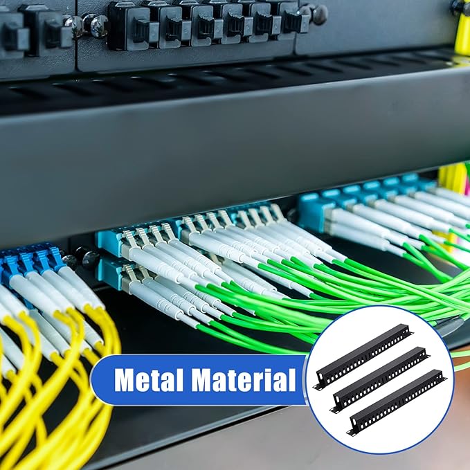Leinuosen 2 Pack 1U 19'' Cable Manager 24 Slot Horizontal Rack Mount Wire Management Server Rack Cable Management Metal Finger Duct Wire Organizer with Cover and Mounting Screws for Network Cabinet