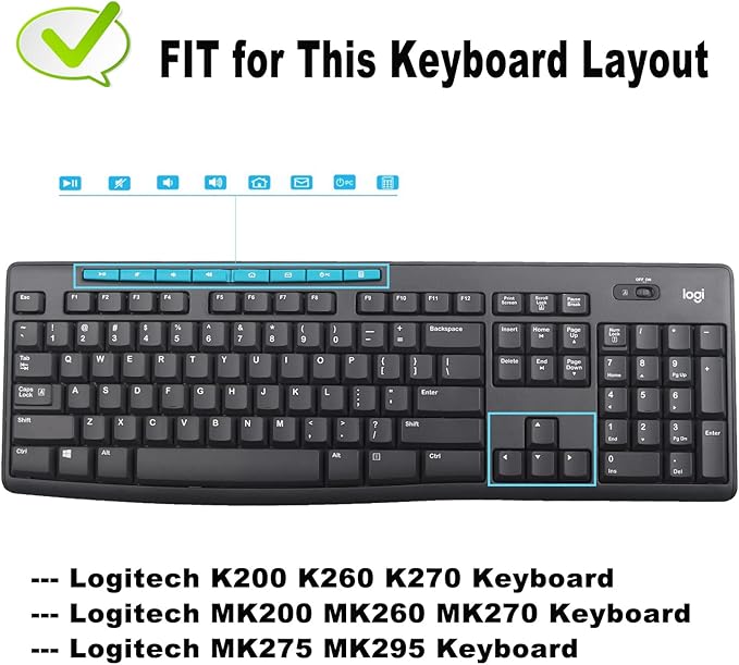 Keyboard Cover Skin Protector for Logitech MK295 MK275 MK270 Wireless Keyboard, Logitech K200 K260 K270 K275 K295 MK200 MK260 Ultra Thin Desktop PC Silicone Keyboard Cover US Layout-MintGreen
