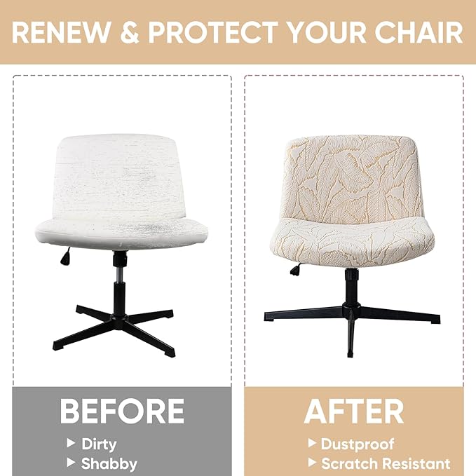 LavishCover Waterproof Palm Leaf Criss Cross Chair Cover, High-Stretch Flocked Fabric, Armless Office & Desk Chair Protector Against Stains and Wear(Beige,Palm Leaf, Just The Cover, No Chair)
