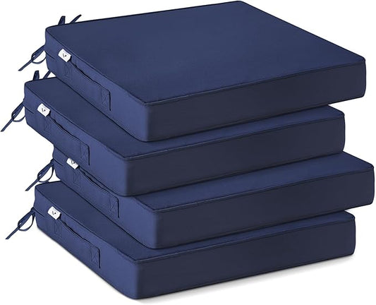 IPYNBAP Outdoor Chair Cushions Set of 4 -Waterproof Outdoor Seat Cushions for Patio Furniture, Patio Chair Cushion with Handle and Ties, Out Door Chair Pads,18.5x16x3-Square, Navy Blue