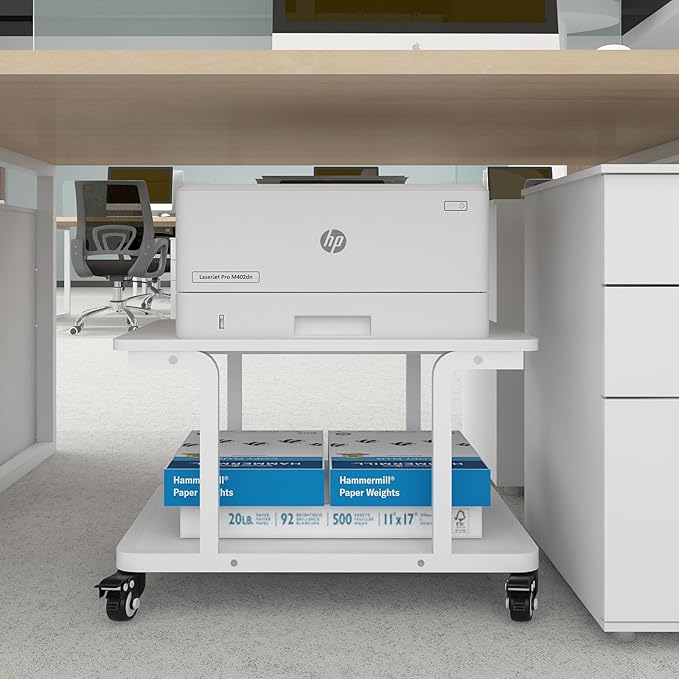 Natwind 2 Tier Laser Printer Stand,24''x20''x15'' Large Printer Table Copier Stand Under Desk,Heavy Duty Rolling Cart with Paper Storage Shelf,Printer Holder on Wheels for Home Office (White)