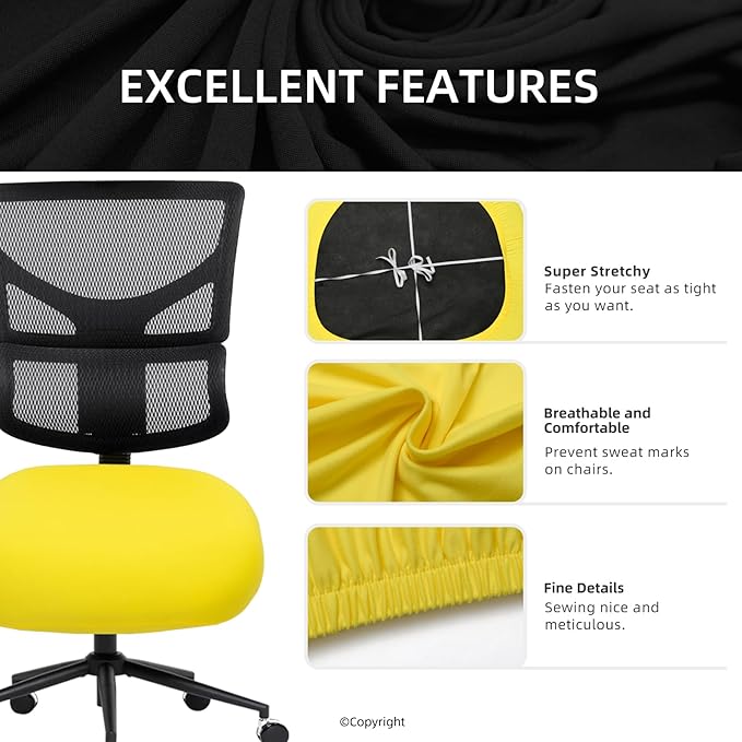 DIVA EN CAMINO DEC Stretchable Desk Office Chair Seat Cushion Covers - Universal Spandex Computer Chair Slipcover - Removable Washable Cushion Protectors for Dogs, Cats, Pets (Yellow)