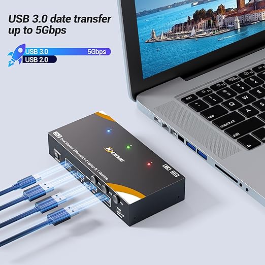 KCEVE KVM Switch 2 Monitors for 2 Laptops 1 Desktop, USB 3.0 KVM Switch 2 Monitors 3 Computers USB C HDMI Share 4 USB3.0 Device, 4K@60Hz, 100W PD, Wired Remote(4K USB C HDMI 3 in 2 Out KVM)