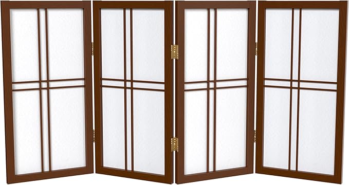 2 ft. Short Desktop Double Cross Shoji Screen - Walnut - 4 Panels