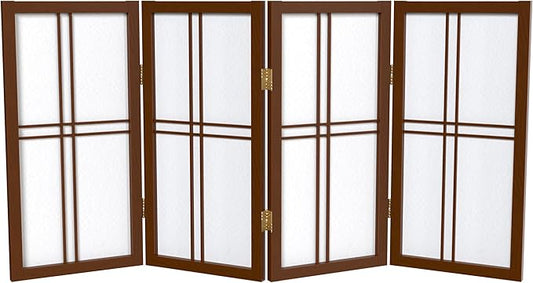 2 ft. Short Desktop Double Cross Shoji Screen - Walnut - 4 Panels