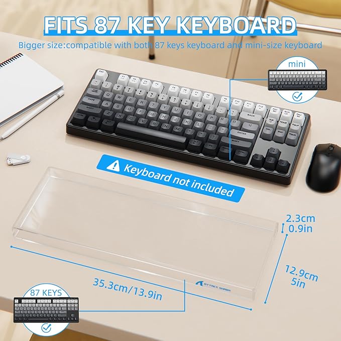 Attack Shark KC03 Acrylic Clear Transparent Keyboard Cover(13.9 * 5 * 0.9 inch) with Dustproof Waterproof Anti-hit Anti-cat Protective Case for Standard 87Key Mechanical Gaming Keyboard