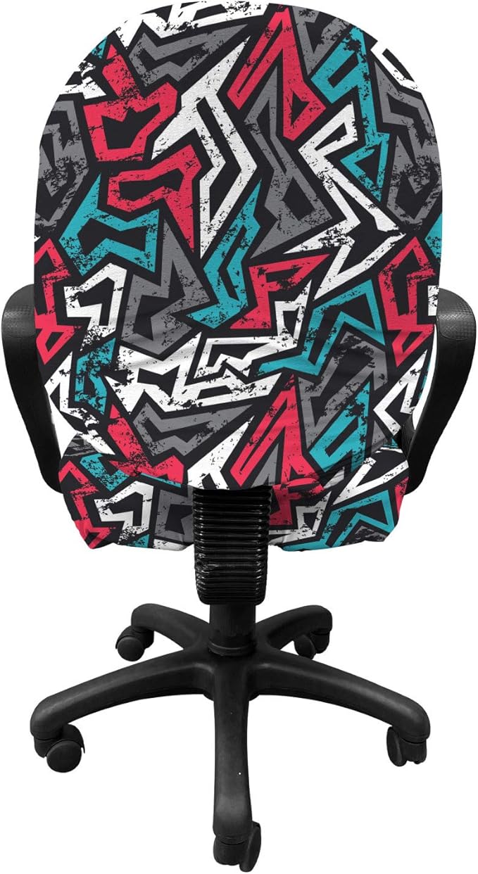 Ambesonne Grunge Office Chair Slipcover, Abstract Shapes in Graffiti Art Style Underground Hip Hop Culture Funky Street Wall, Protective Stretch Decorative Fabric Cover, Standard Size, Dimgrey Coral