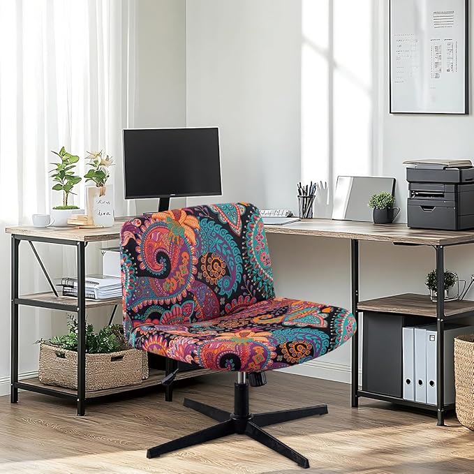 Armless Chair Slipcover Stretch Criss Cross Chair Cover, Mid Back Wide Seat Accent Chair Covers,Modern Vanity Chair Cover for Office Desk (P)