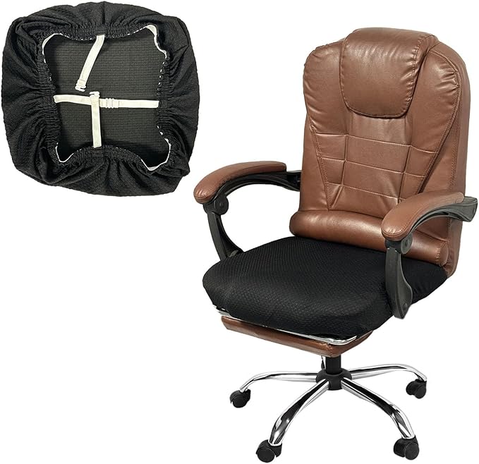 NeColorLife Large Office Chair Seat Cover Fits 19.7–26"–Stretchable Slipcover for Executive & Gaming Chairs,Washable & Removable,Fits Oversized Cushions,Black (Seat Only, 1PC)
