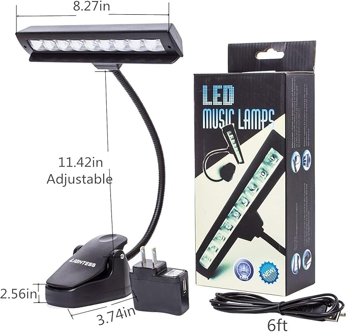 Lightess Dimmable Music Stand Lights Clip on Book Light Piano LED Reading Lamp USB Desk Lamp, Black