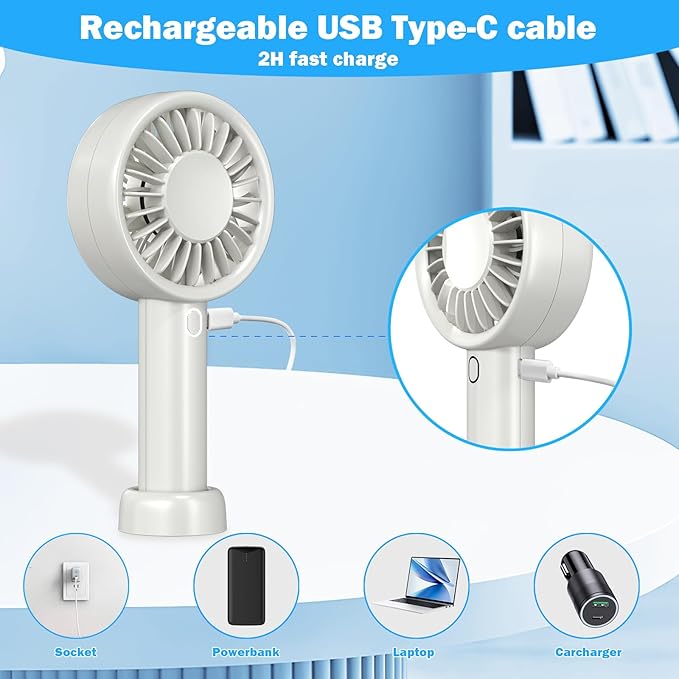 Decute Handheld Turbo Fan Strong Wind Mini Portable Fans, Hand Held USB-C Rechargeable Travel Fan for Indoor Makeup Office Desktop and Outdoor Beach, for Women Girl Men Boy, Beige