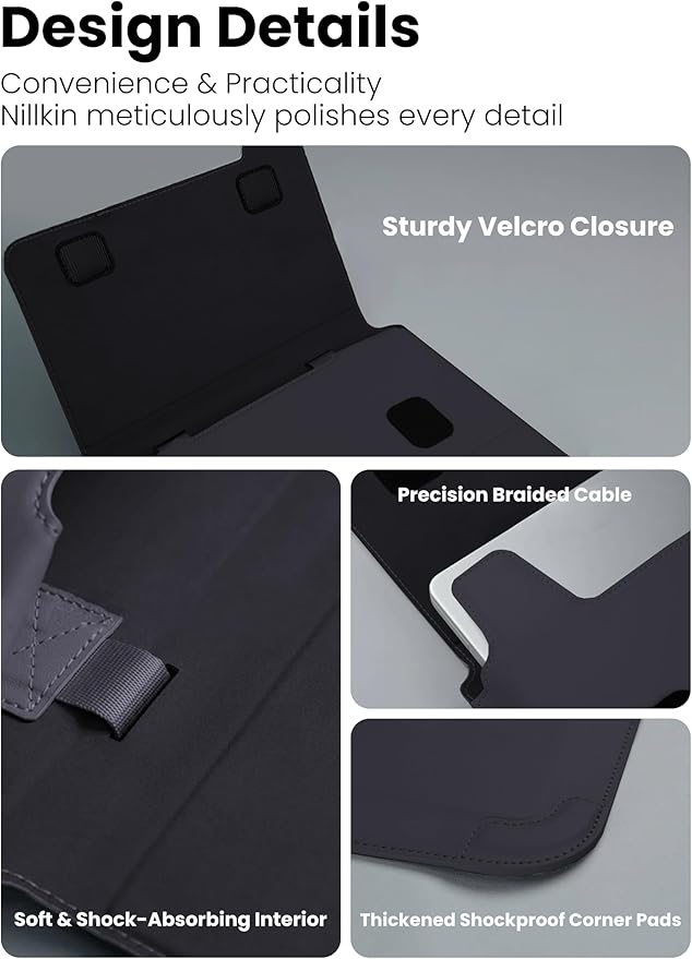 Nillkin Upgraded 13-16 Inch Laptop Sleeve Case for MacBook/Dell/HP/Lenovo/Asus, Unique Slim Travel Computer Bag with Adjustable Stand & Mouse Pad, Magnetic Handle, PU Leather, Black