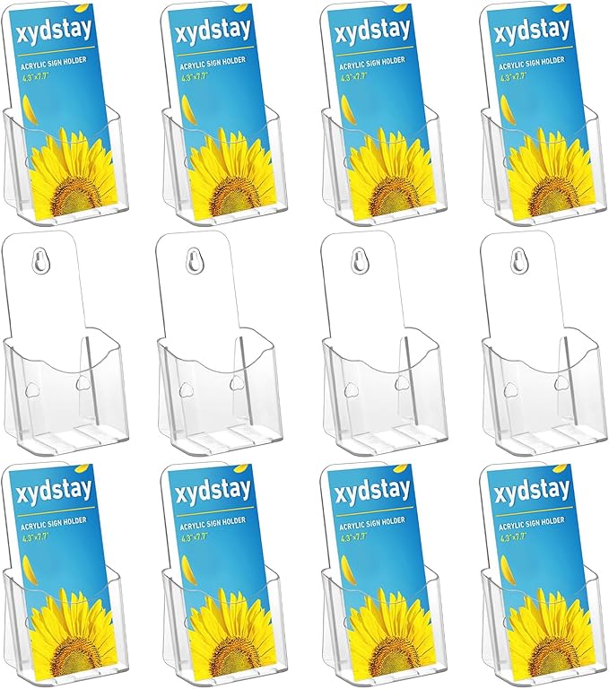 xydstay 12 Pack Acrylic Brochure Holder 4x9 Inches Slant Back Design, Clear Display Stand, Plastic Table Stand Sign Holder,Pamphlet Holder Flyer Holder, Acrylic Display Stand
