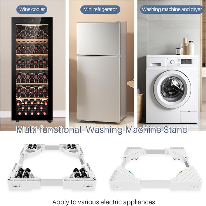 Adjustable Appliance Rollers Heavy Duty, Mobile Mini Fridge Stand Washer and Dryer Stand with 16 Hidden Silent Locking Wheels, Anti Vibration Washing Machine Pedestal Multi-Functional Base for Dryer