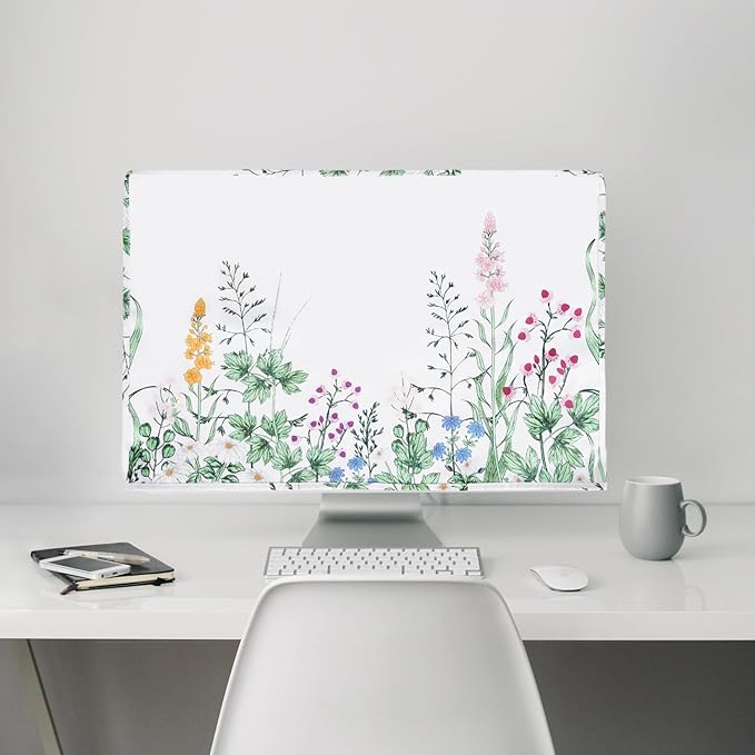 MOSISO Monitor Dust Cover 26,27,28,29 inch Anti-Static Dustproof LCD/LED/HD Panel Case Lush Weeds Computer Screen Protective Sleeve Compatible with iMac 27 inch, 26-29 inch PC, Desktop and TV, White