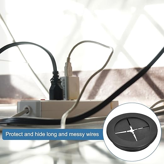 uxcell 4 Pcs Cable Cord Grommet, 2 Inch (50mm) Desk Grommet Flexible Rubber Grommets Wire Hole Cover Pass Through for Office Computer Desk Wire Organizer, Black