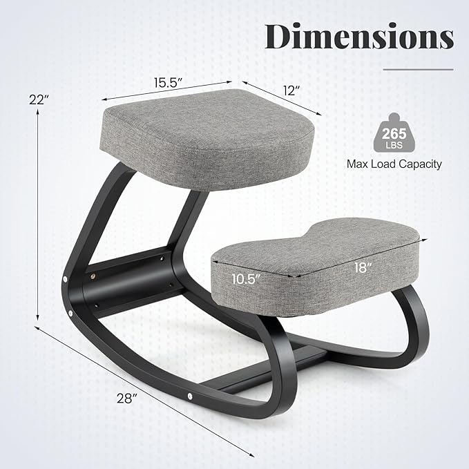 Giantex Ergonomic Kneeling Desk Chair, Upright Posture Chair with Cushion & Solid Wood Frame, Natural Relief for Neck or Back Pain, Wooden Knee Chair for Home Office (1)