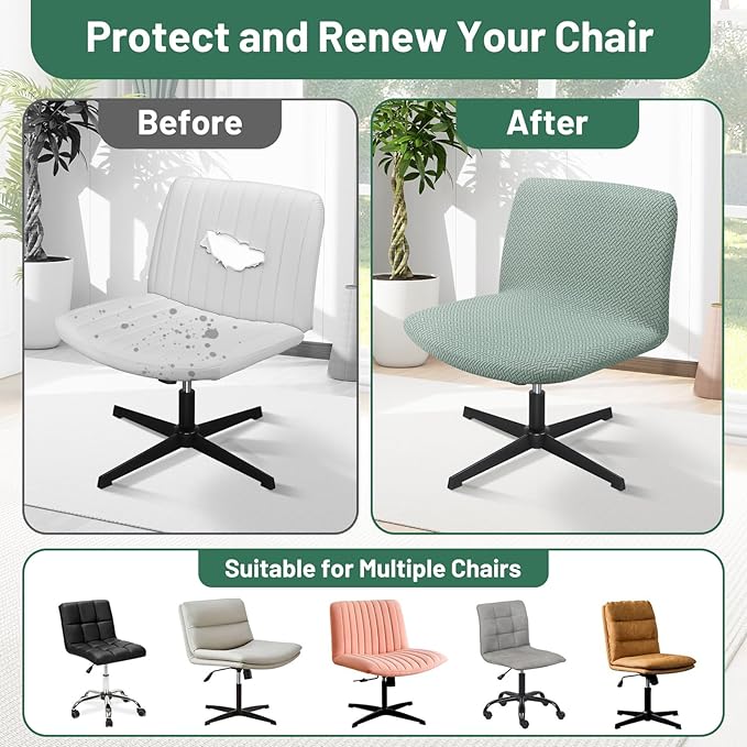 Armless Chair Slipcover, Criss Cross Office Desk Vanity Computer Jacquard Chair Cover, Stretch Mid Back Wide Seat Chairs Cross Legged Slipcover for Bedroom Office（Only Covers, No Chairs）