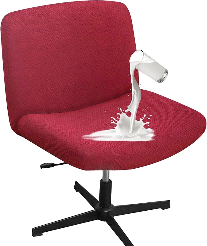 Waterproof Criss Cross Chair Cover Burgundy Stretch Jacquard 24Inch Wide Armless Desk Chair Slipcover 1 Piece Washable-T Shape Burgundy