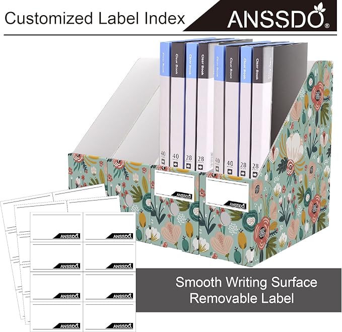 ANSSDO 6 Pack Cardboard Magazine Holder - Premium Magazine File Organizer, Large Volume Storage Box as Book Bins or Folder Holder for Desk - Teal Floral