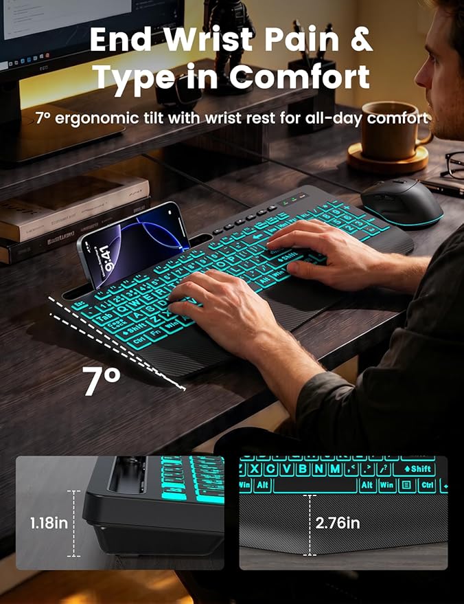 SABLUTE KM21Pro Wired Keyboard Mouse Combo - Large Print Backlit, Ergonomic Wrist Rest, 6 DPI RGB for PC/Windows - Ideal for Seniors, Students, Office and Home