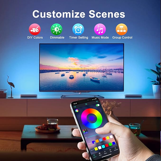 PSTAR LED Strip Lights 65.6ft Music Sync Color Changing RGB Led Lights for Bedroom with App Control Bluetooth LED Lights,USB-Powered for Bedroom Room Apartment Kitchen Party Decorations