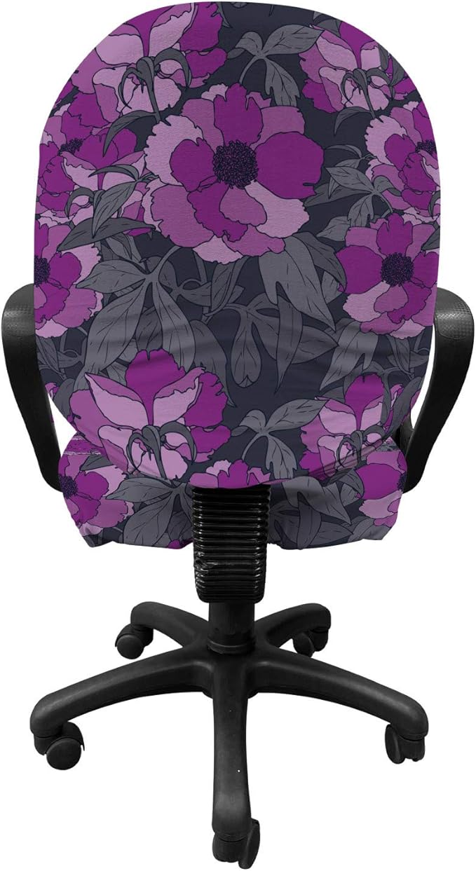 Ambesonne Floral Office Chair Slipcover, Violet Tones Grungy Look Flower Print Wild Rose, Protective Stretch Decorative Fabric Cover, Standard Size, Purple Grey