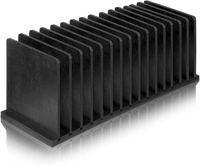 Threehoney Desk File Organizer 15 Compartments Vertical File Organizer Wood Mail Holders Countertop Letter Sorter Desktop Mail Paper Holder Folder Filing Cell Phone Document Storage Tray(Black)