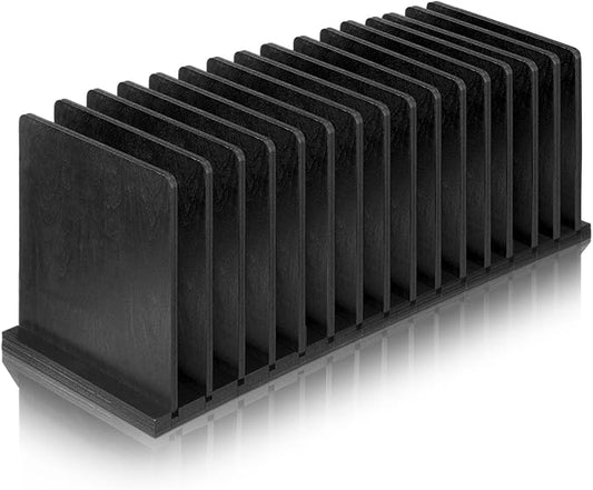 Threehoney Desk File Organizer 15 Compartments Vertical File Organizer Wood Mail Holders Countertop Letter Sorter Desktop Mail Paper Holder Folder Filing Cell Phone Document Storage Tray(Black)