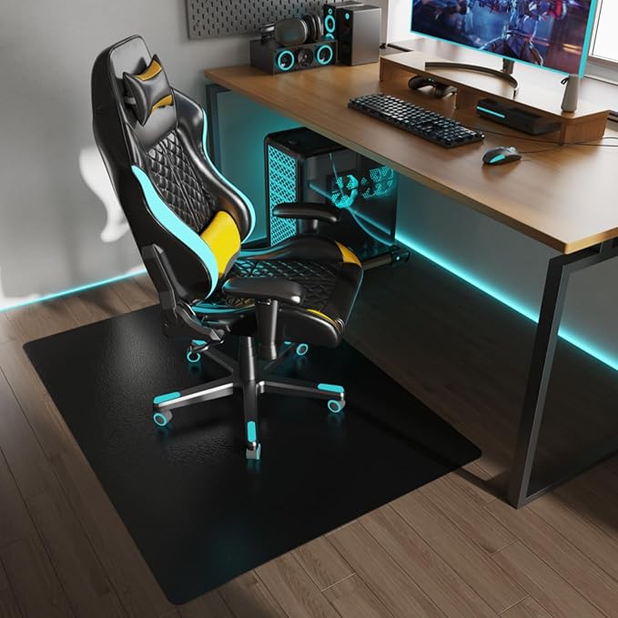 Chair Mat for Hardwood Floor, 36" x 36" Easy Glide Desk Chair Mat for Rolling Chair, Anti-Slip Floor Protector Computer Desk Mat, Vinyl Floor Mat for Gaming Room Home Office, Black