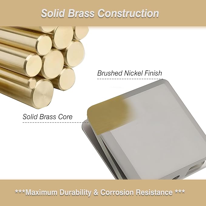 Glass Clamp for Frameless Shower Door, Solid Brass Materials, for 5/16" to 1/2" (8-12mm) Glass, Wall or Floor Mount Fixed Clips Hardware Kit, Brushed Nickel