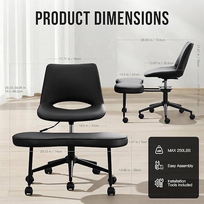 GarveeHome Ergonomic Kneeling Chair, Cross Legged Office Chair with Wheels & Lumbar Support, Wide Criss Cross Chair, Adjustable Height Meditation Yoga Chair for ADHD & Desk Work