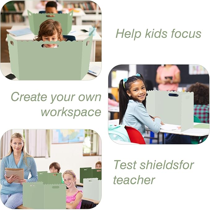 FYSUIMU 24 Pcs Student Desk Privacy Boards Gradient Sage Green Classroom Desk Divider Shield Privacy Panel Folders Screen Partition for School Teacher Student Test Supplies