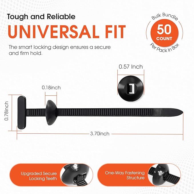 50 Pcs Nylon Universal Cable Tie Buckles — Heavy-Duty Zip Tie Buckle Clips with Pin & Button Design, Self-Locking, UV Resistant, Easy Install for Car Bumper, Fender & Auto Body Repair