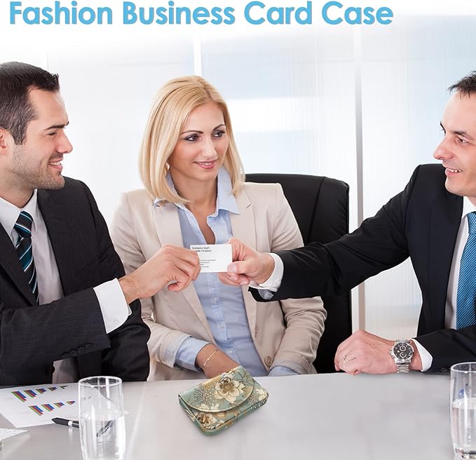 Business Card Holder，PU Leather Business Card Case Color Printing Pattern Card Holder Wallet，Pockets Magnetic Credit Card Holders for Men and Women，Golden Flower