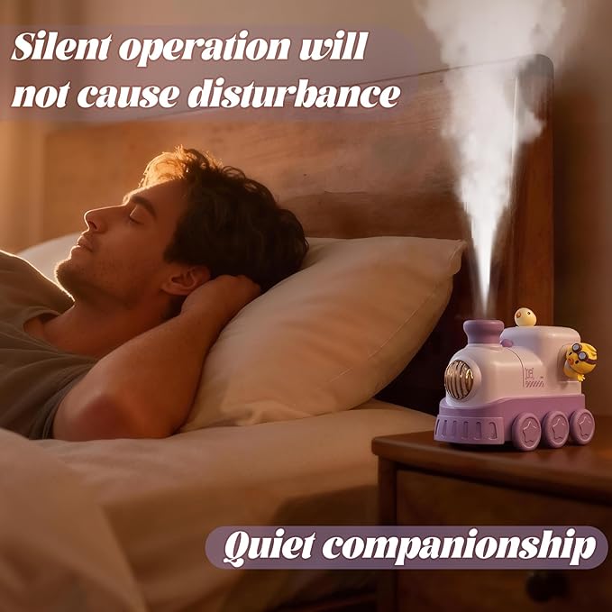 Portable Mini Humidifier,300ml USB Desktop Personal Cool Mist Small Humidifiers,2 Mist Modes,Auto Shut-Off,Mute for Bedroom/Home/Nursery/Office,Cute Mini Humidifier With Night Light (Purple)