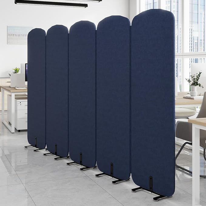 Natwind 5 Panel 122.8 x 71 in Office Room Privacy Protect Space Divider Portable Partition,Wall Folding Cubicle Indoor Freestanding Acoustic Partition Temporary for Office Room, Navy Blue