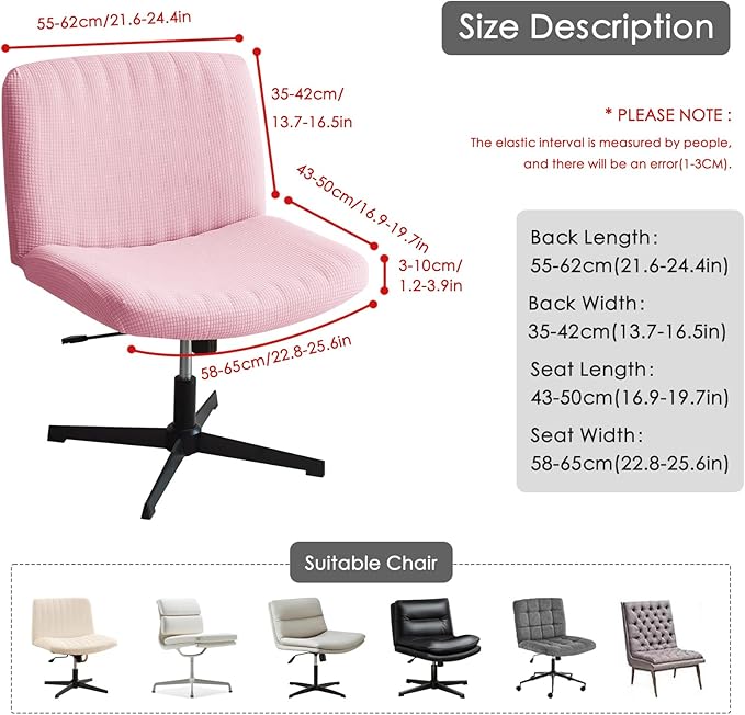 Criss Cross Chair Cover Pink Armless Wide Back Chair Cover Water Resistant Stretchable Slipcover for Mid Back Wide Seat Desk and Vanity Chairs Washable
